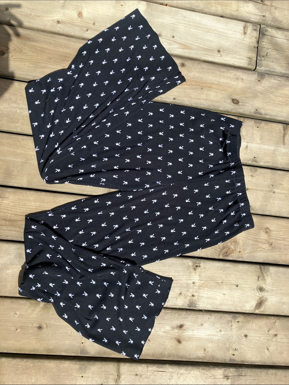 Black Wide Leg Pants with White playboy bunny print